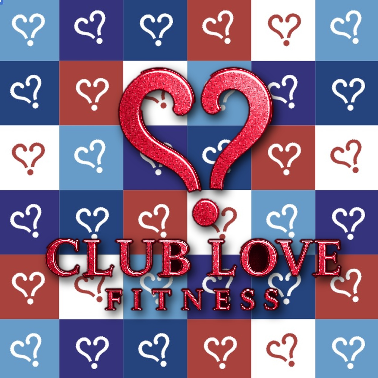 Club Love Fitness — red heart-question on the Club Love checkerboard